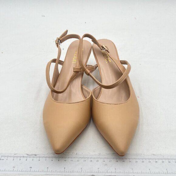 Pazzion Beige Pointed Toe Kitten Low Heels Ankle Strappy Formal Comfortable Pump - Picture 3 of 8